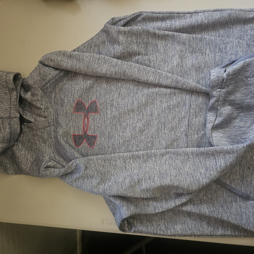 Under Armour Heather Gray Hoodie with Red Emblem
